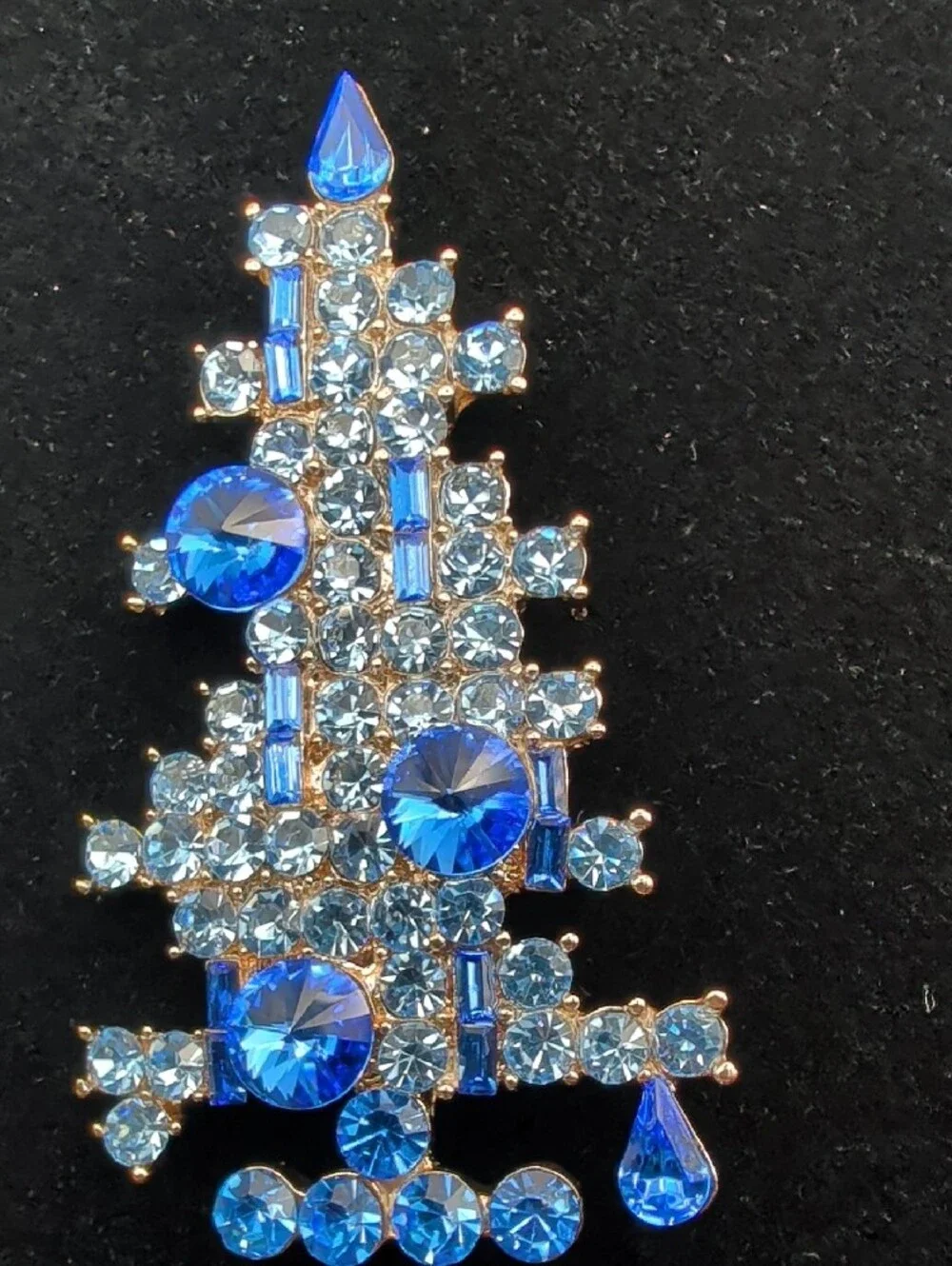 Large Czhech Blue Crystal Christmas Tree Brooch, 2 3/4